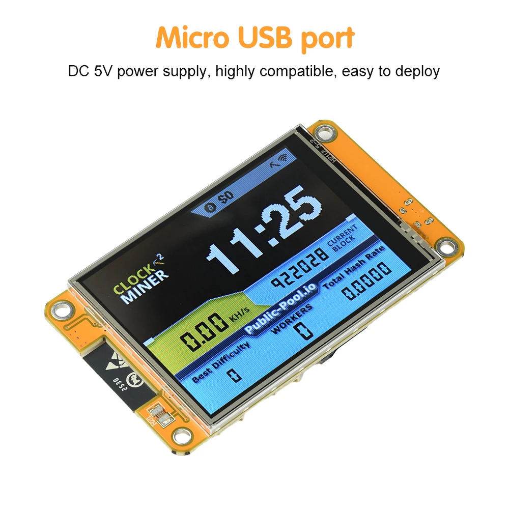 لوحة تطوير ESP32 مع شاشة OLED مقاس 2.8 بوصة ومعدل تجزئة 355 كيلو هرتز/ثانية وتعدين BTC ESP32-2432S028 متوافقة مع USB المصغّر