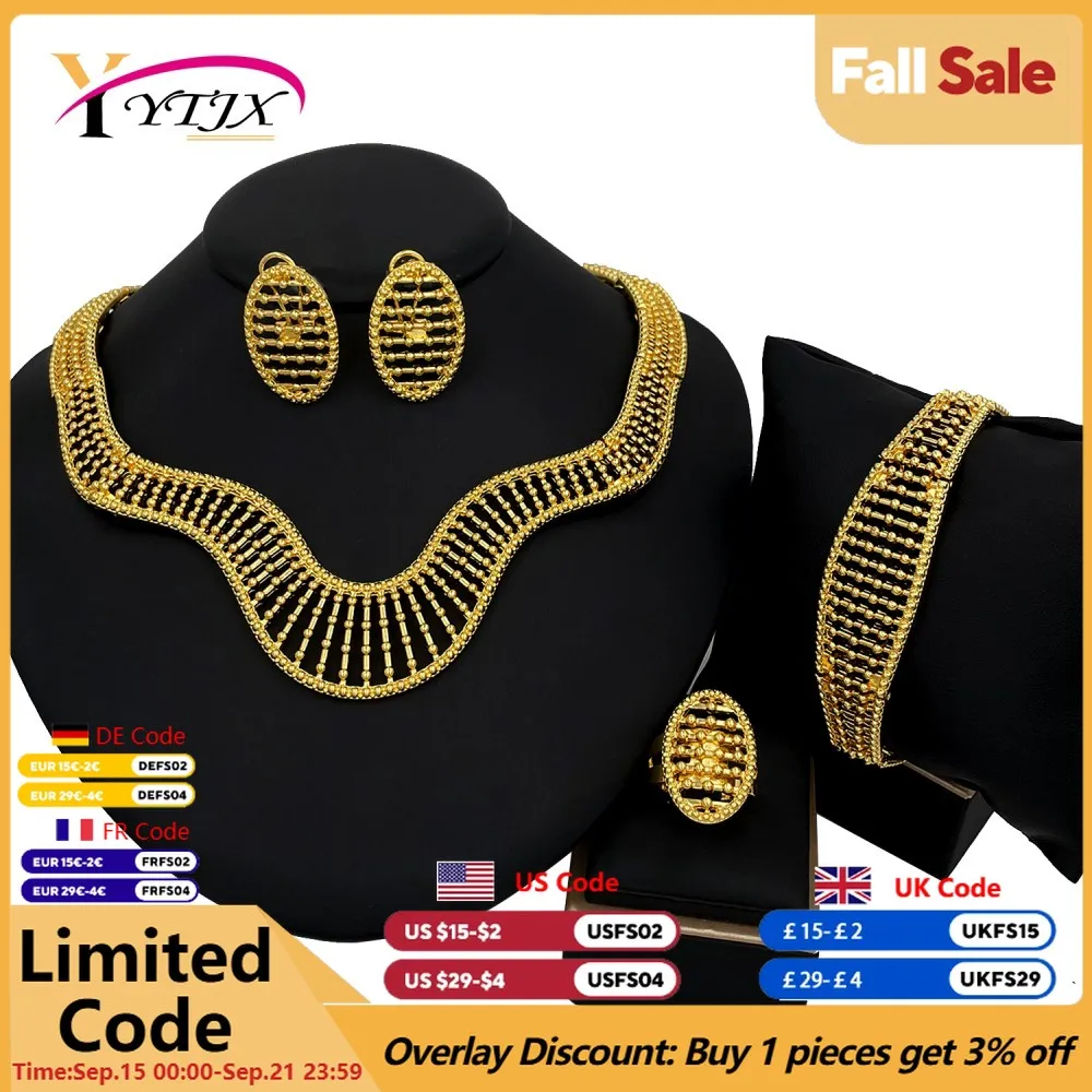 

YTJX 2025 New Design Jewelry Set For Women Wedding Gifts African 18K Gold Plated Choker Necklace Bracelet Oval Stud Earrings