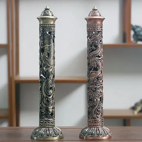 레트로 수직 향 버너 부처님 심장 경전 드래곤 피닉스 기둥 금속 향 스틱 홈 오피스 행사 장식 레트로 수직 향 버너 부처님 심장 경전 드래곤 피닉스 기둥 금속 향 스틱 홈 오피스 행사 장식