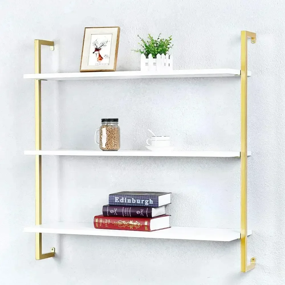 

Industrial Metal Wall Shelf,Floating Wood Shelves Wall Mounted,36in Iron Real Wood Book Shelves,3 Tier Bookshelf Shelv（Hot）
