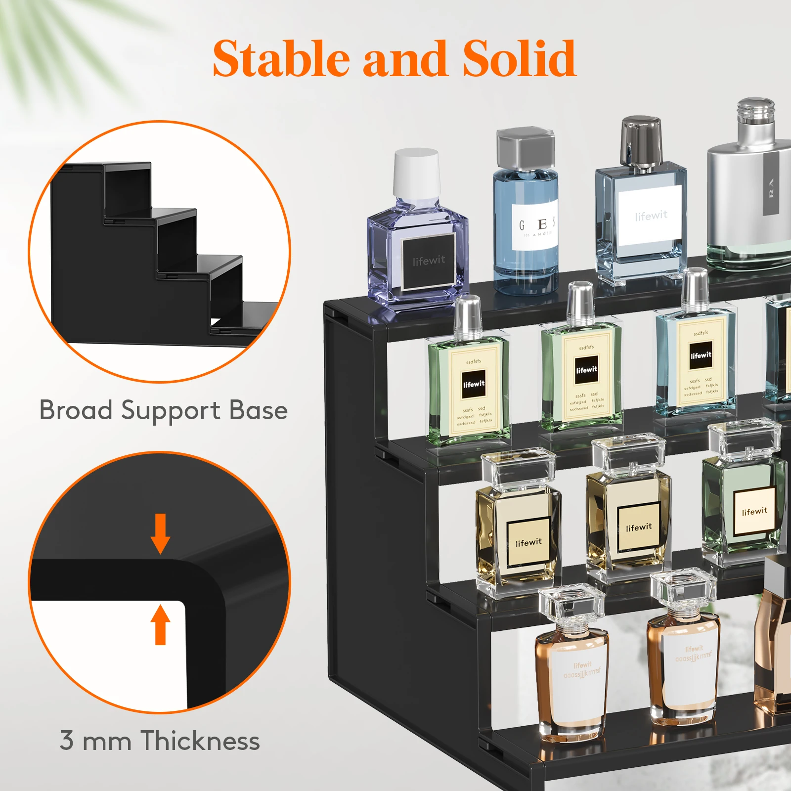 حامل كولونيا داكن، منظم عطور متدرج، تجميع خالٍ من الأدوات، رف عرض للعطور، العناية بالبشرة، تمثال، حلوى