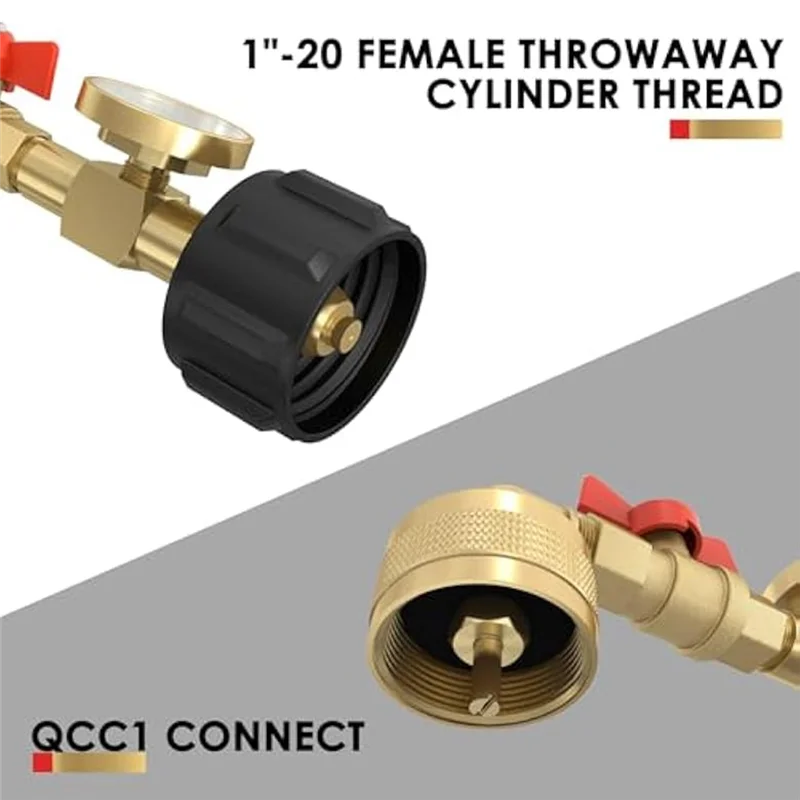 

A67P-Swivel Propane Refill Elbow Adapter 1Lb To 20Lb QCC1 Propane Refill Elbow Adapter With Gauge And On-Off Control Valve