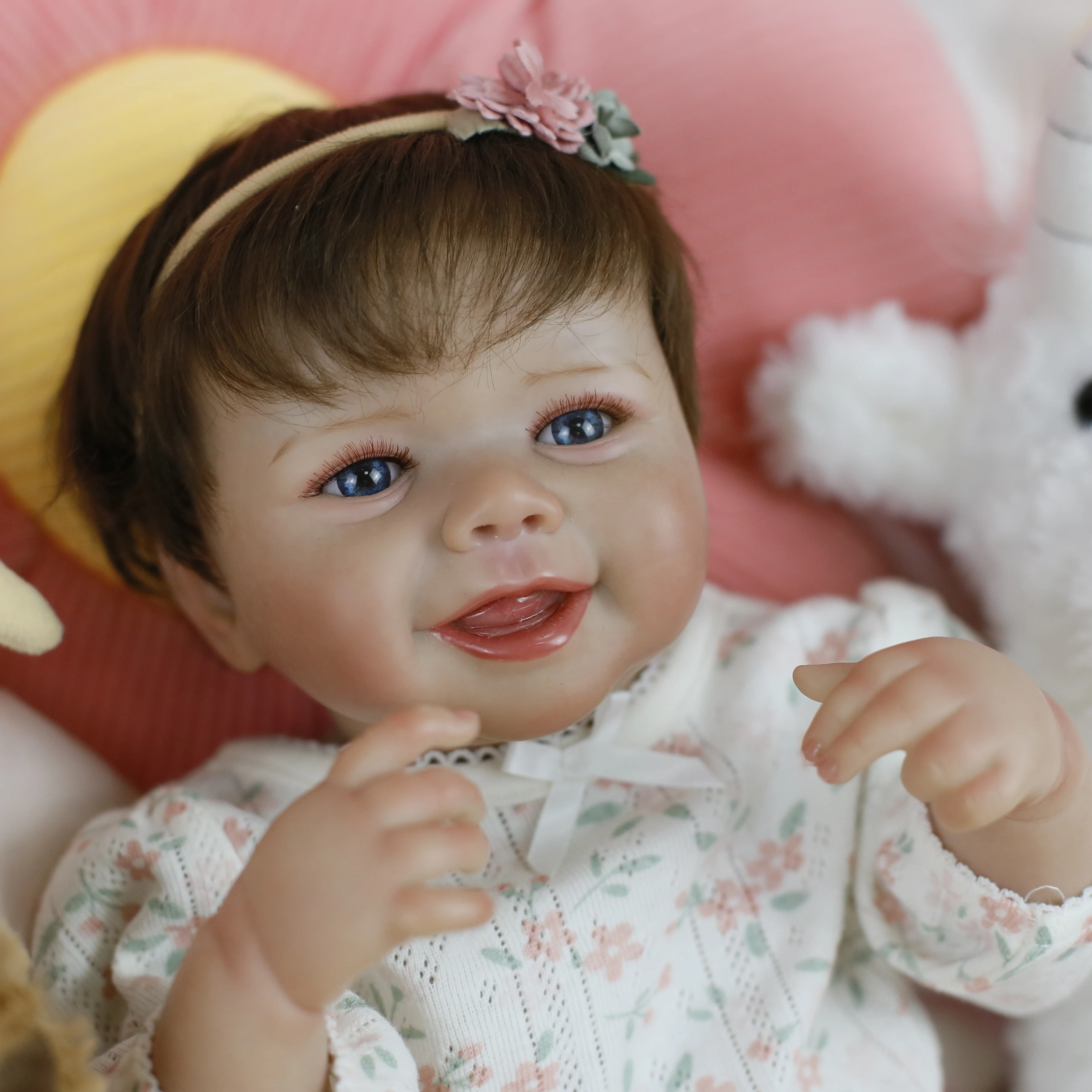 19inch Lifelike Reborn Baby Doll Full Soft Silicone Vinyl Body with Rooted Hair Visbile Vein Collectible Art Doll Christmas Gift