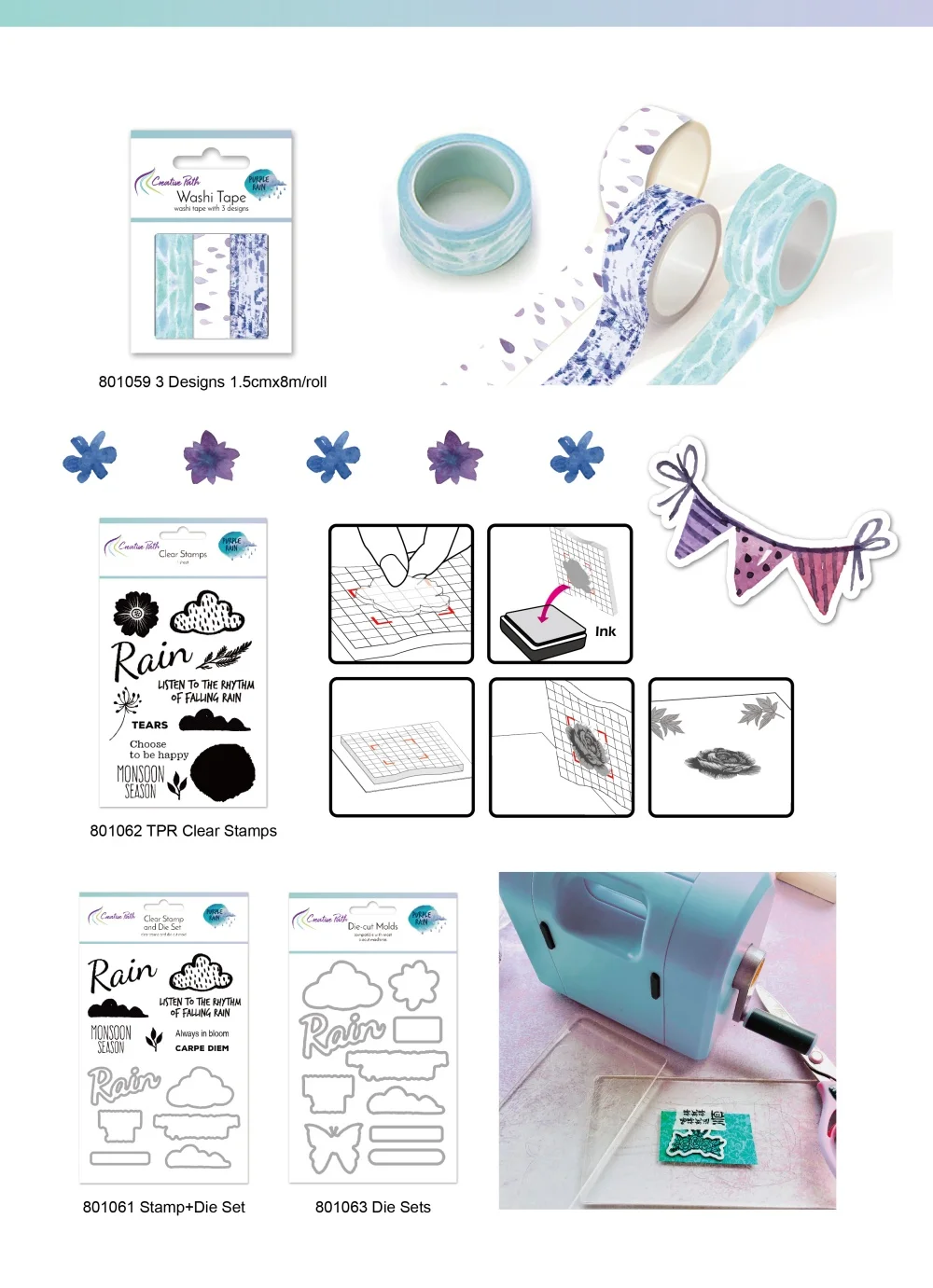 Creative Path 12-teiliges Purple-Rain Scrapbooking-Journaling-Set, dekorative Papiere, Stanzformen, Stempel, Aufkleber, DIY-Bastelset – Detail 7
