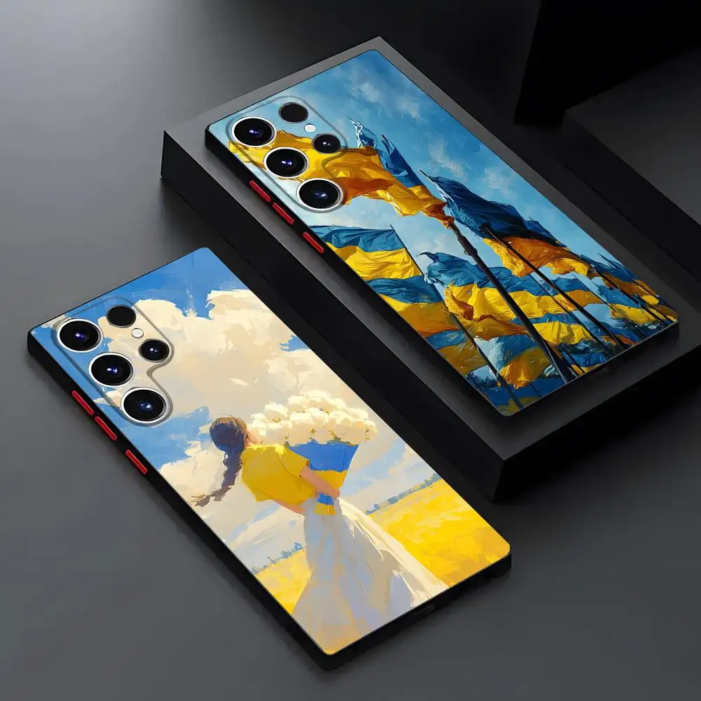 Ukraine-Flagge, ukrainisches Mädchen-Handyhülle für Samsung S25 S22 FE S23 Ultra S24 Plus 21, mattierte, durchscheinende Abdeckung