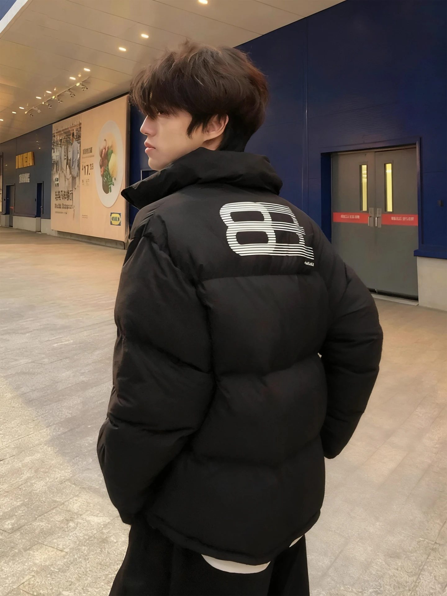 

American High Street Printed down Jaet Men's ort Cotton Coat Stand Collar Winter Warm Faionable Cleanfit Bread Coat