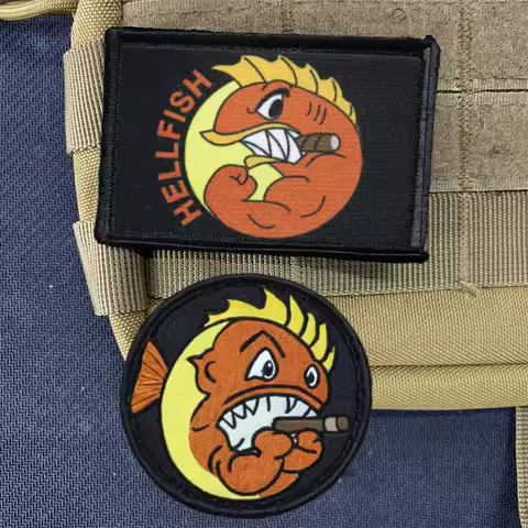 Fighting Hellfish Print Hook and Loop Patch Funny Armband Morale Badge Emblem Backpack Tactical Accessories Stickers