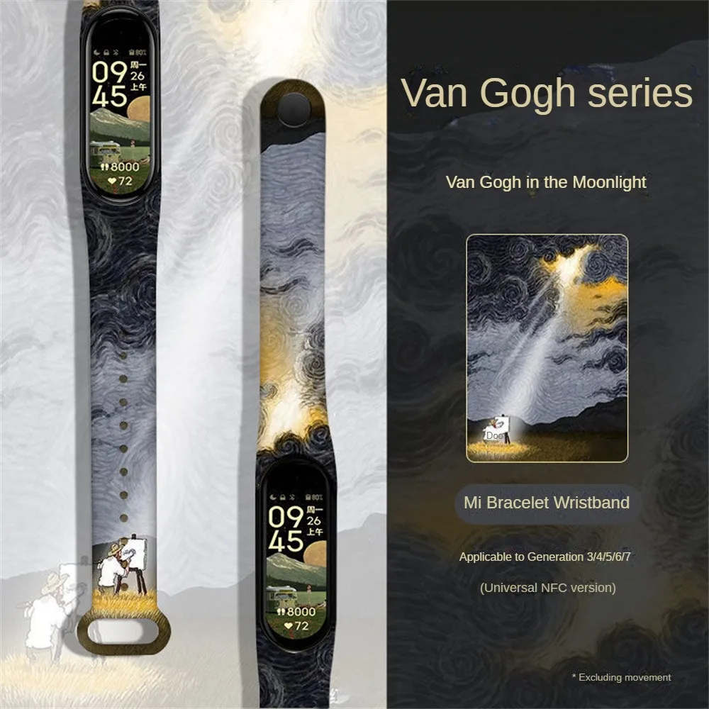 Para Mi Band 7 6 5 Pulseira de Substituição para Xiaomi Miband 7/6/5 Universal Silicone Colorido Estilo Pintura A Óleo...