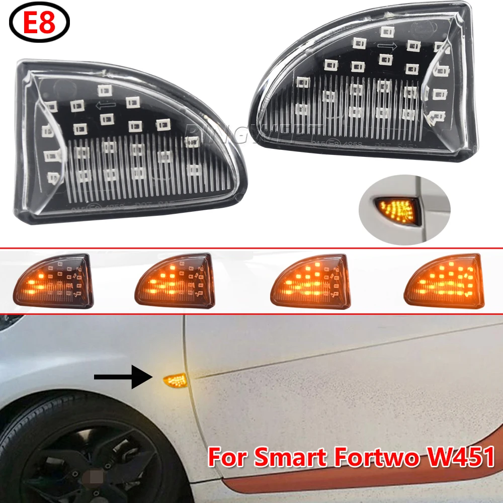 1 Pair LED Dynamic Car Blinker Side Mirror Marker Turn Signal Lights Lamp Accessories For Smart Fortwo 451 MK1 MKII 2007-2015