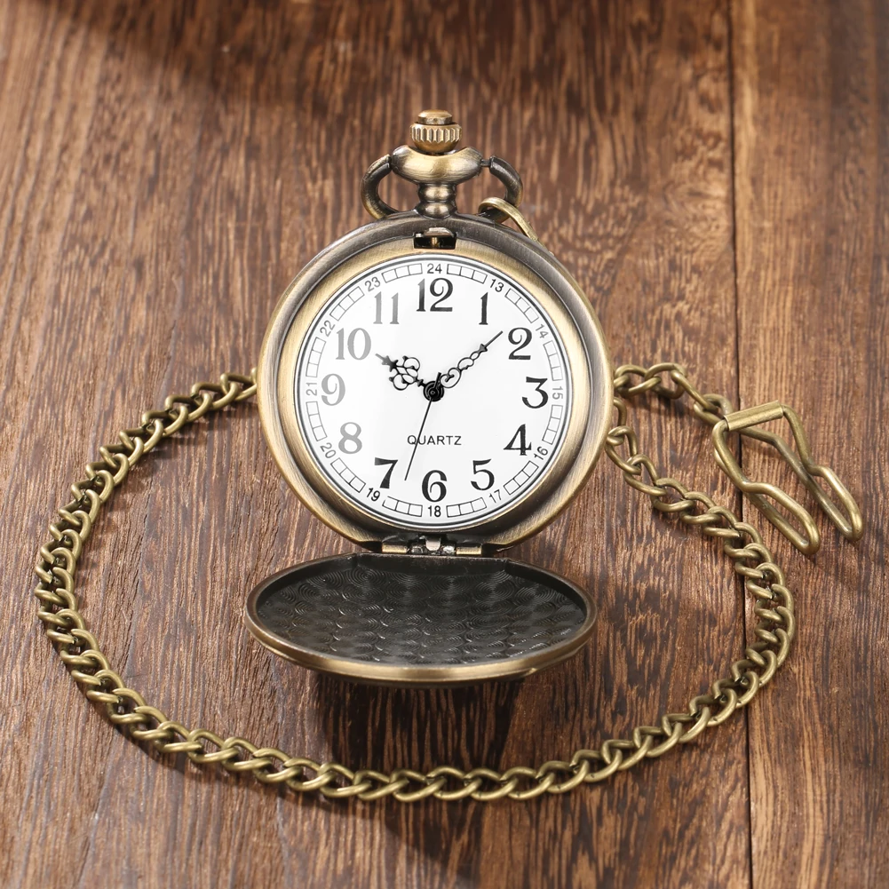 Reloj de bolsillo de cuarzo de la Biblia de bronce para hombres y mujeres, relojes de collar con dijes Retro, números árabes, esfera analógica, colgante