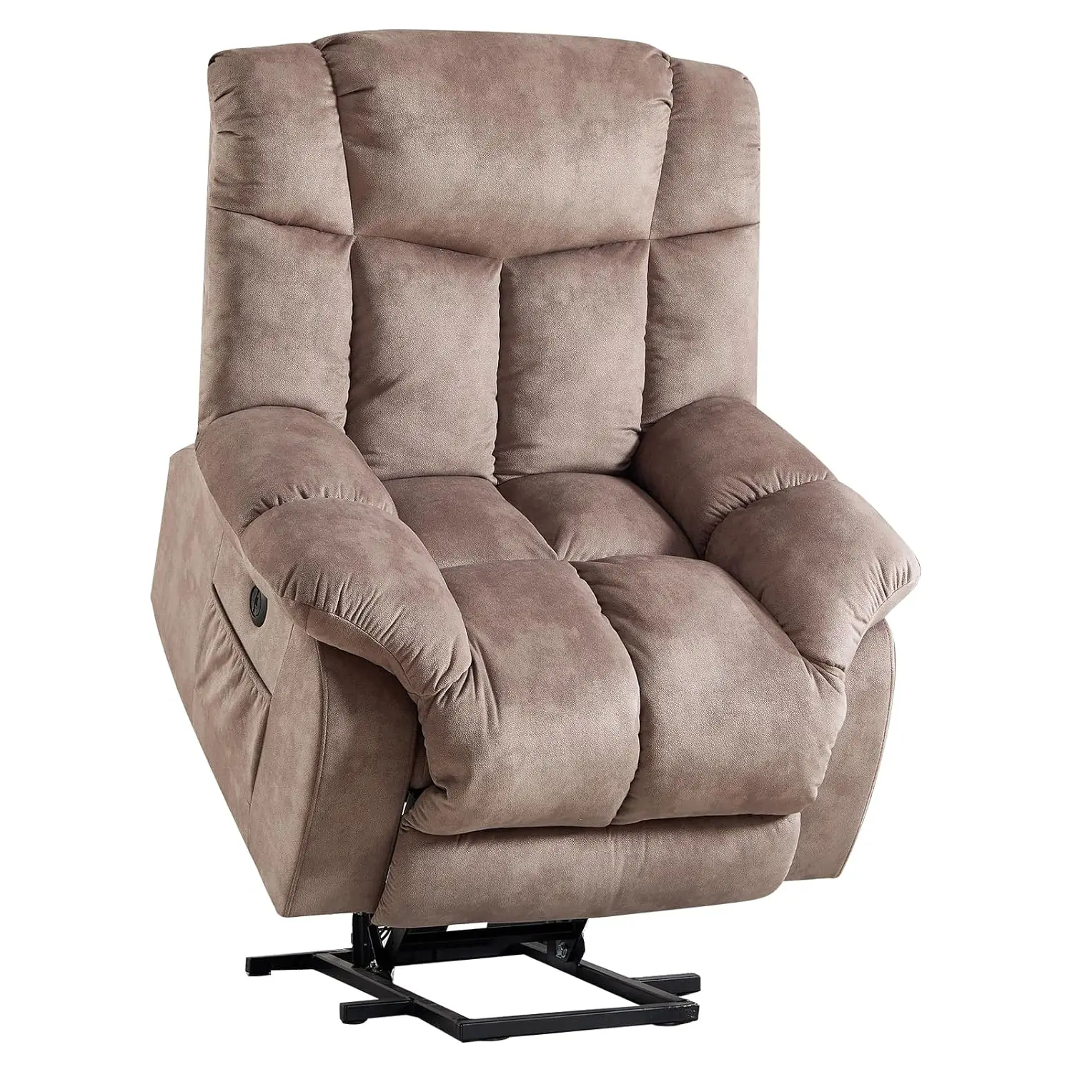 #Heavy Duty Power Lift Recliner, Antiskid Fabric Overstuffed Sofa for Living Room, Light Tan, Customized