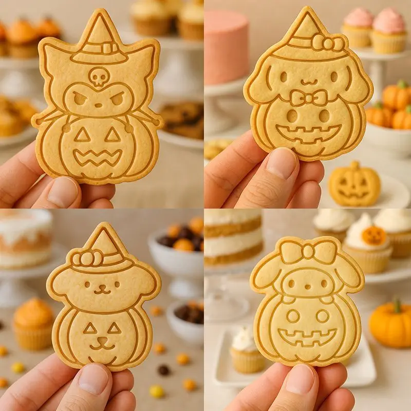 Molde para galletas Kawaii de Halloween Sanrio Kulomi Hello Kitty My Melody, bonitos galletas de dibujos animados, herramienta para hornear prensado 3D, regalos para niñas