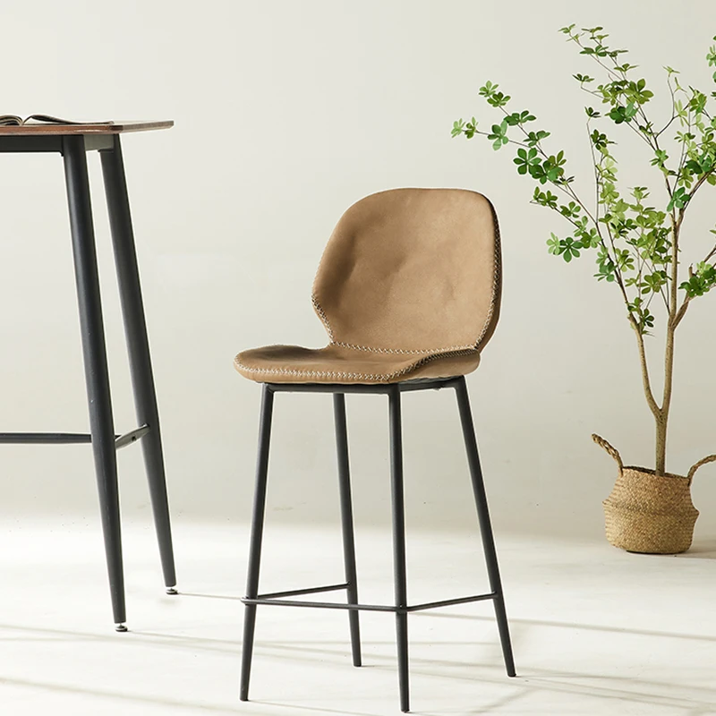 Chaises de Bar Minimalistes Modernes en Cuir, Mobilier de Luxe, Style Nordique, pour Chambre à Coucher, Cuisine, Gris