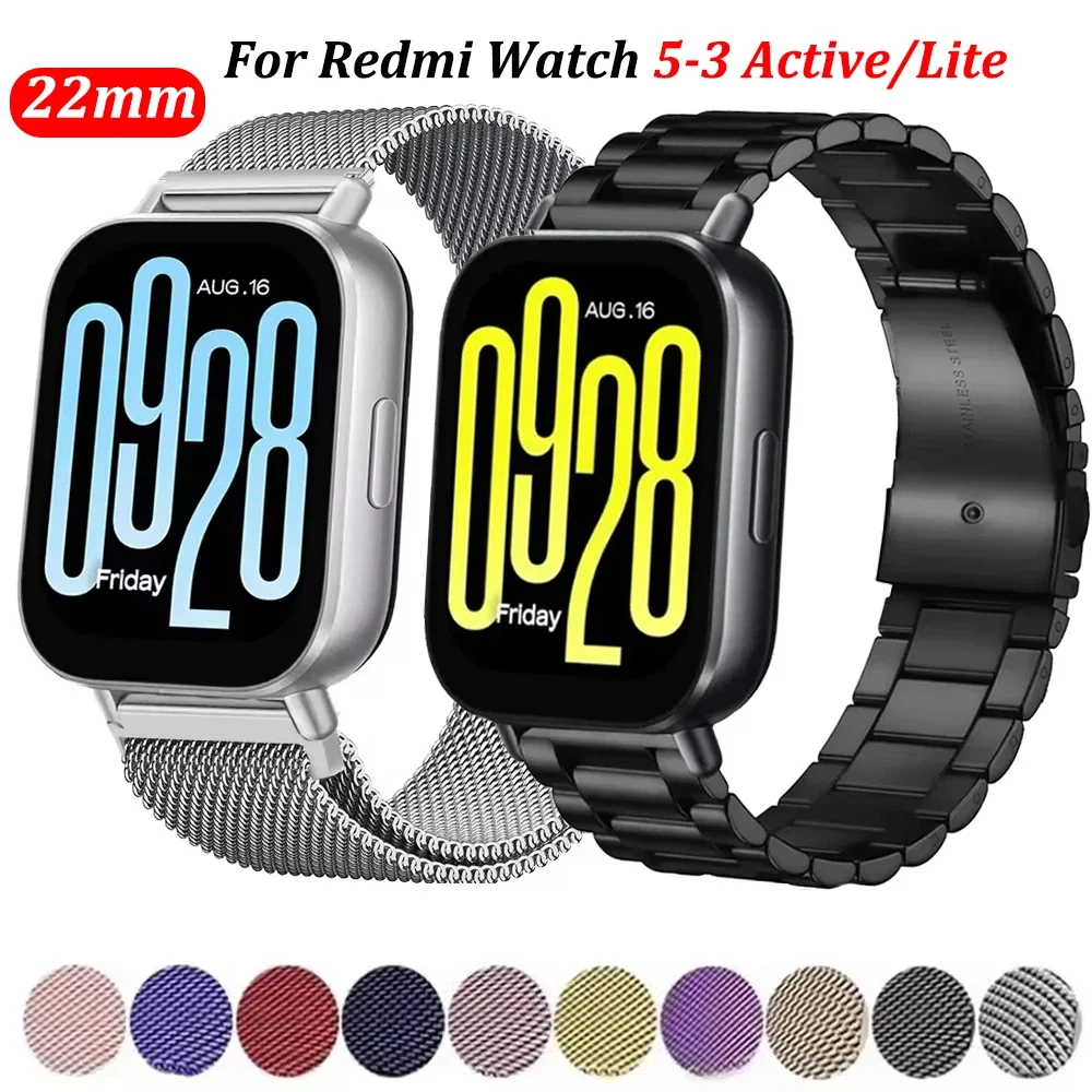 22 mm Metallarmband für Xiaomi Redmi Watch 5 Active/5 Lite, Edelstahl-Ersatzarmband, Redmi Watch 3 Active/Lite-Armband