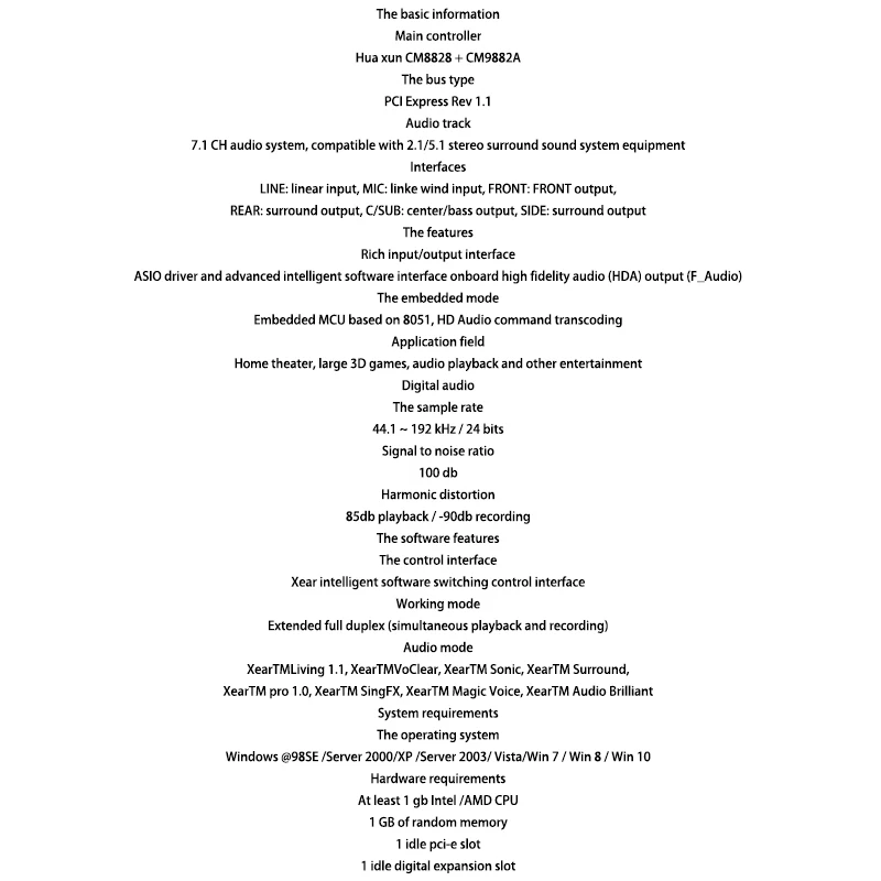 

A56XQ PCIe 7.1CH Sound Card Stereo Surround Sound PCI-E Built-In 7.1 Channel Audio Audio System CM8828