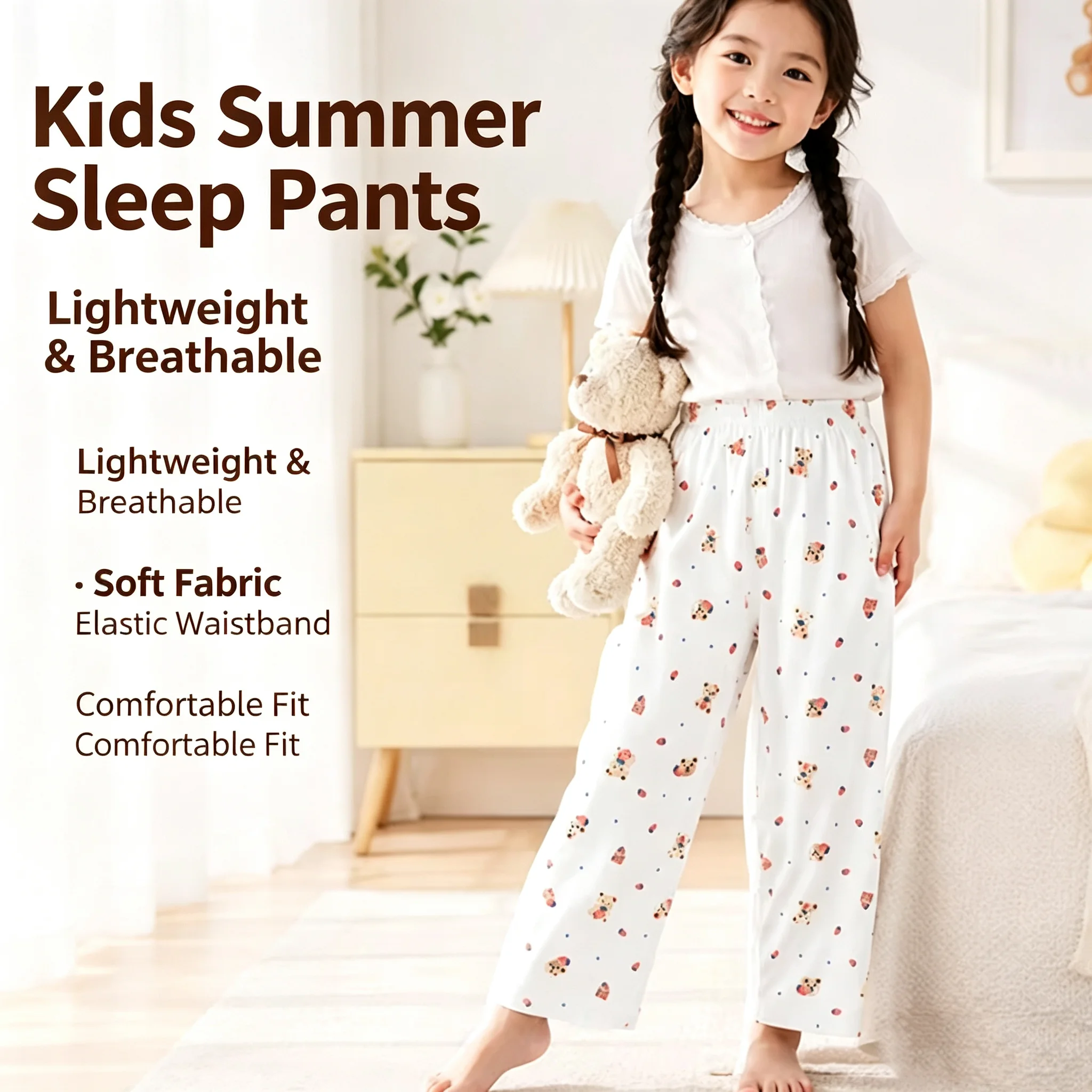 2026 Children’s Japanese Spring/Summer New girl’s Pajama Pants 100% Cotton Crepe Sweet and Cute Pajama Ladies Loose Home Pant