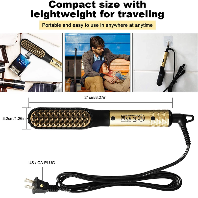 Многофункциональный мини-выпрямитель для бороды, расческа с быстрым нагревом, защита от ожогов для мужчин, цельная расческа для бороды и волос, прямая расческа для волос