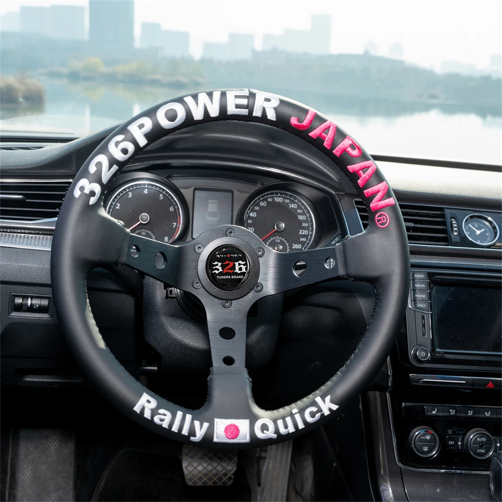 

3two6 power JDM 320mm Sports Steering Wheel Black Spoke Depth Racing Steering Wheel with 5mm Thick Bracket
