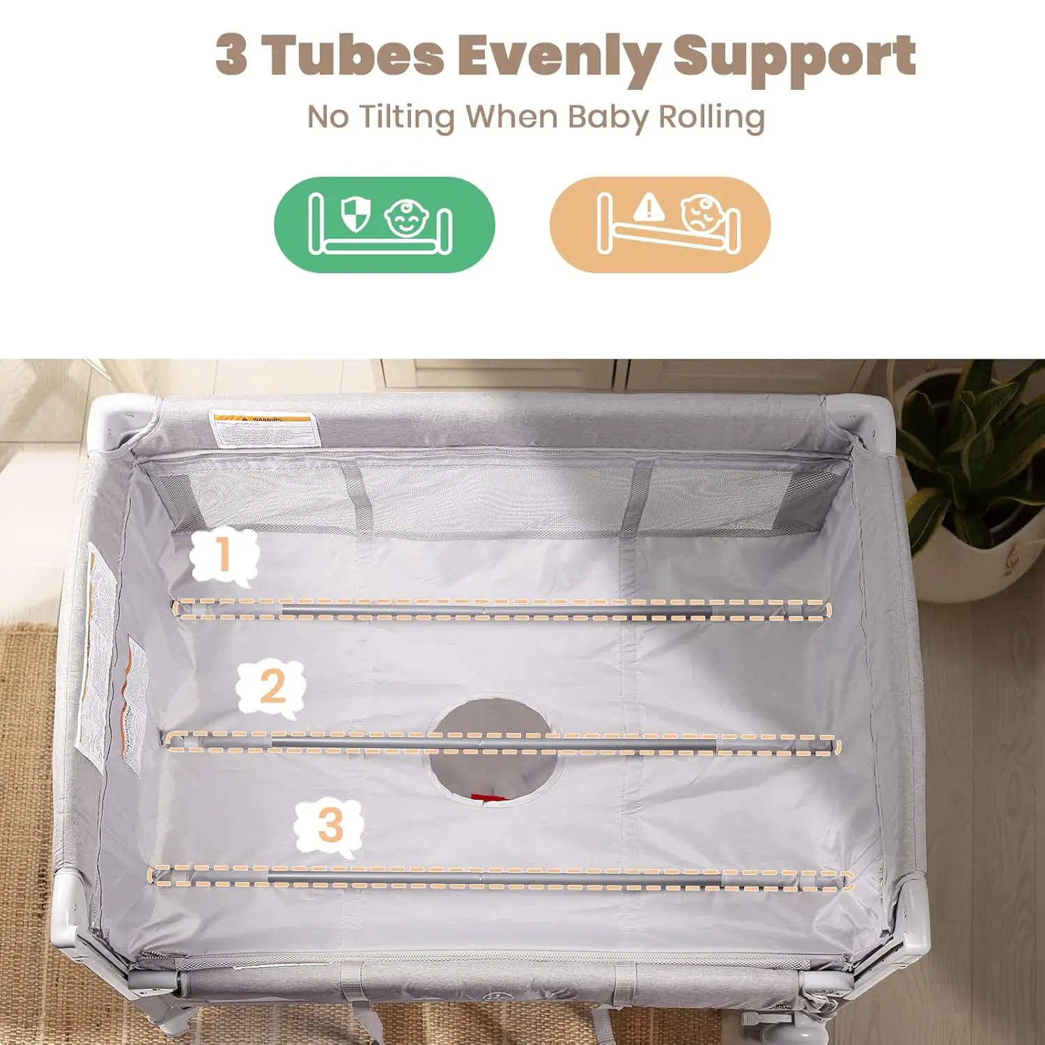 سرير أطفال بجانب السرير، 4 في 1 سرير محمول بجانب السرير مع مرتبة، مغير الحفاضات، سلة تخزين، صندوق تشغيل الموسيقى، شحن مجاني #5