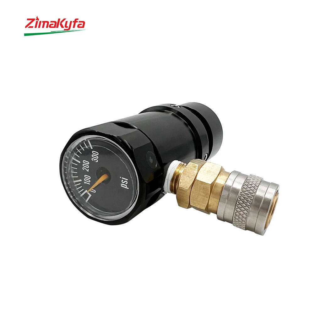 HPA AIR CO2 Mini Regulator Micro Reg For G1/2-14 Bottle W/ US Foster Plug 300PSI Pressure Gauge Ajustable 40-200PSI