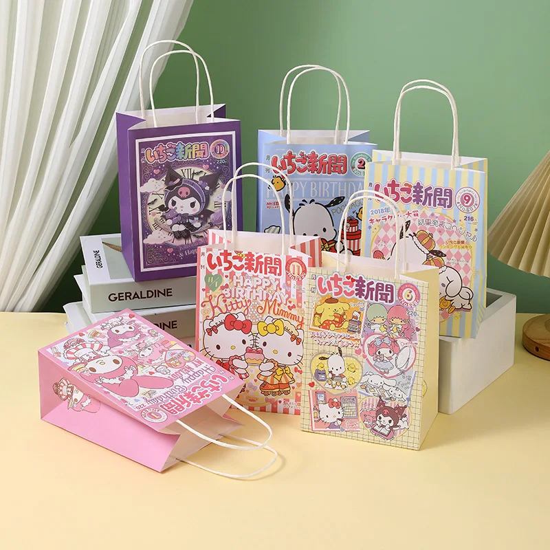 

6Pcs Kawaii Kuromi My Melody Kraft Paper Gift Bags Cinnamoroll Anime Candy Box Cookie Package Handbag Birthday Party Supplies