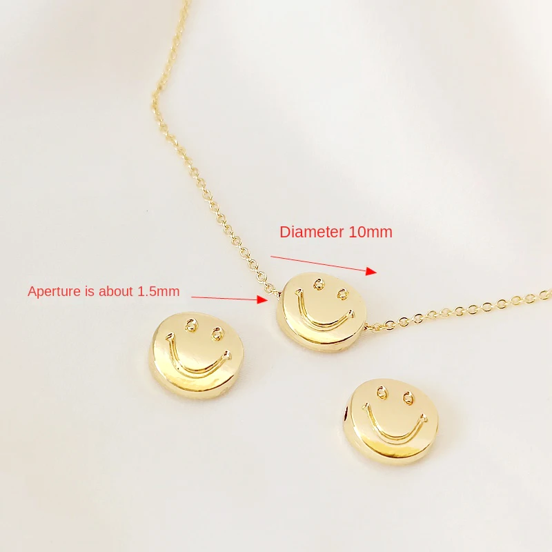 10 pieces  10mm copper-clad gold smiling face straight hole Beaded pendant DIY hand jewelry Hair Bracelet accessories materials