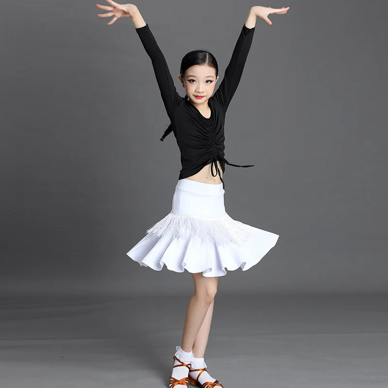 2024 Kids Girls Tassels Latin Dance Costumes Children Ballroom Dancing Dress ChaCha Rumba Samba Fringed Skirt Practice Costume