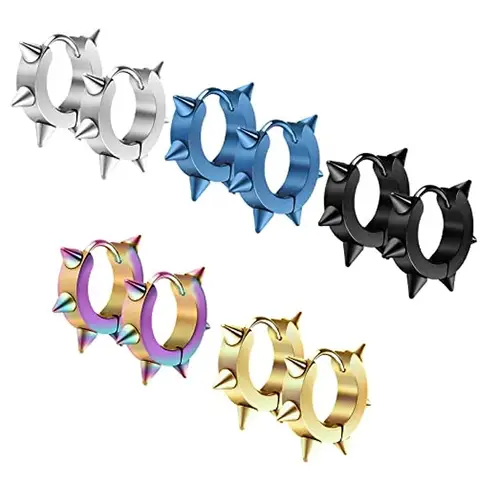 1 Pairs Stainless Steel Hinged Hoop Earrings For Men, Punk Spike Earrings