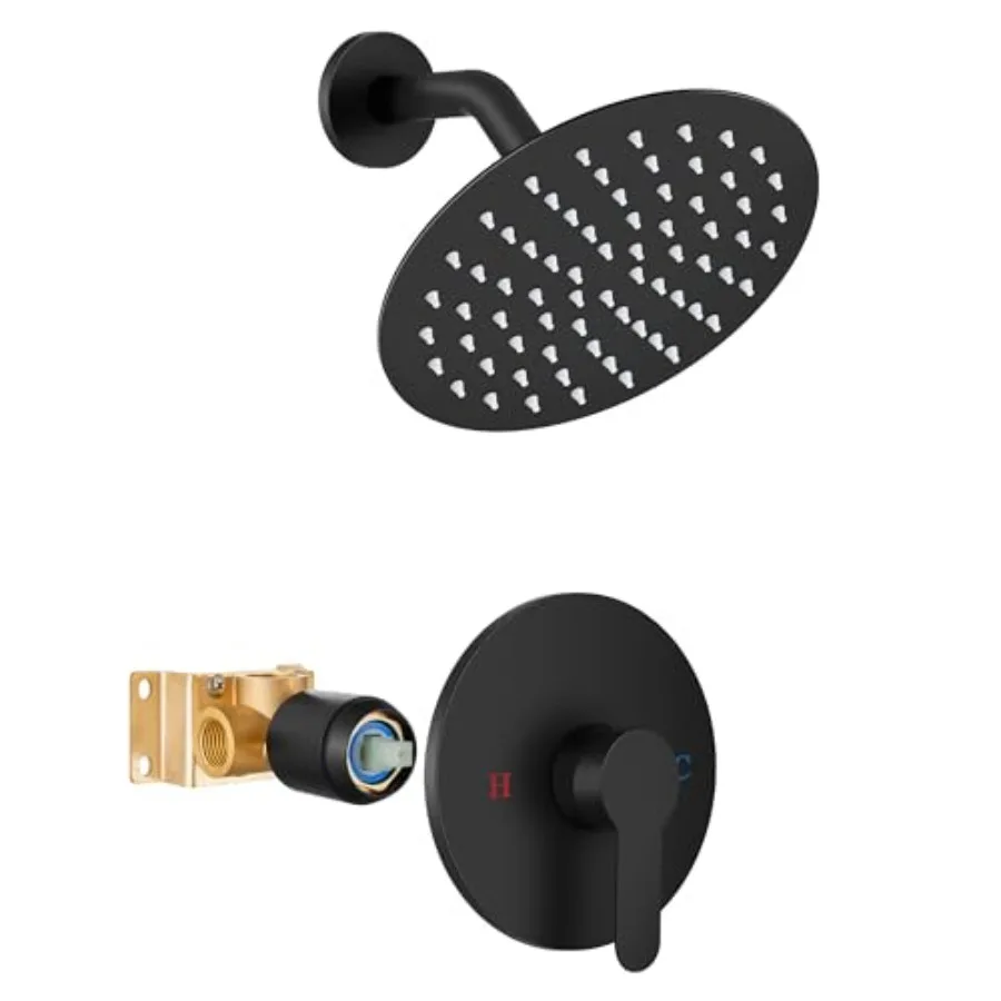 

Shower Faucet Set, 8 Inch Round Rainfall Shower Head, SUS304 Stainless Steel Single Handle Shower Trim Kit, Wall Mount Bathroom