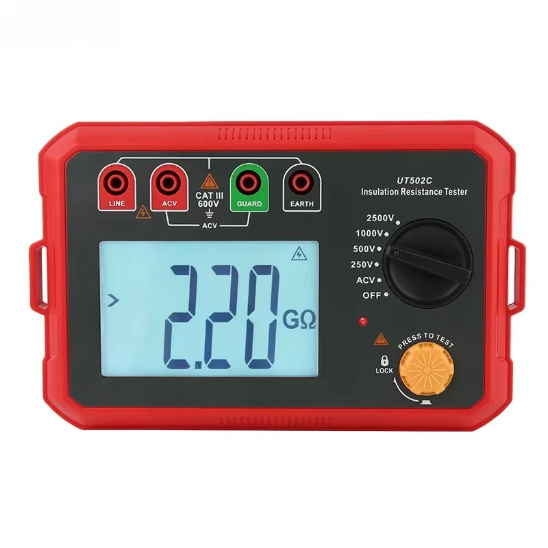 Digital Insulation Resistance Tester 2500VCAT III 600V20Gohm Auto Range Backlight Auto Detect Ohm Ground Resistance Meter UT502C