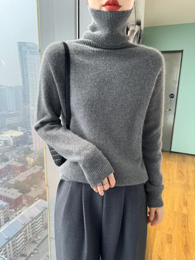 

Women's Fashion Grace Casual Loose Turtleneck Pullover 100% Merino Wool Knitted Sweater Autumn Winter Warm Soft Clothing Tops