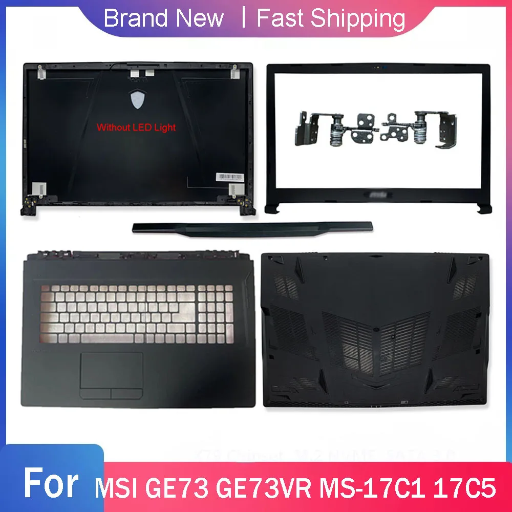 Caso inferior para laptop, LCD tampa traseira, moldura frontal Palmrest, dobradiças superiores, tampa traseira, 95% novo, MSI, GE73, GE73VR, MS-17C5, MS-17C1, MS-17C7