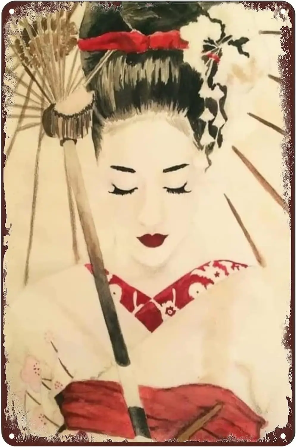 Japanese Geisha Metal Poster Female Portrait Painting Tin Sign Vintage Wall Art Decor Plaque for Home Bar Club Living Room  sign