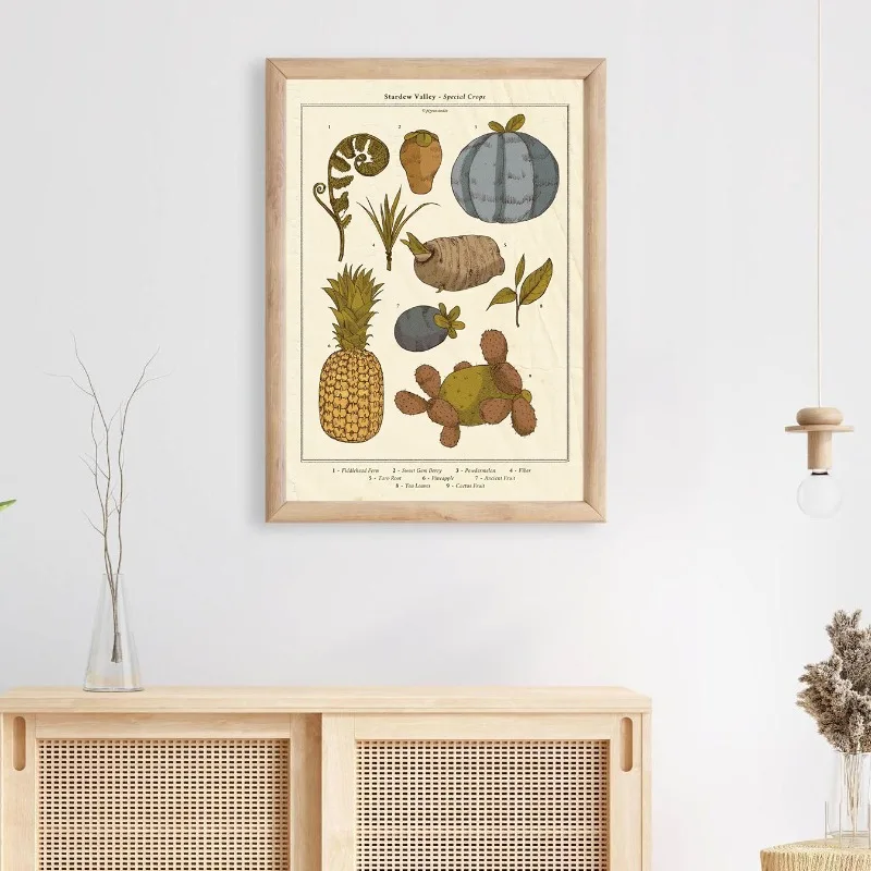 Stardew Valley Seasonal Crops Poster Retro Gaming Wall Art Canvas Print Spring Summer Fall Special Farm Vintage Cartoon Decor