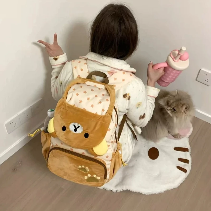 

Kawaii Japanese San-X Rilakkuma Plush Flip Backpack Cartoon Large Capacity Bear Girl Jk Lolita Cute Schoolbag Storage Bag Gift