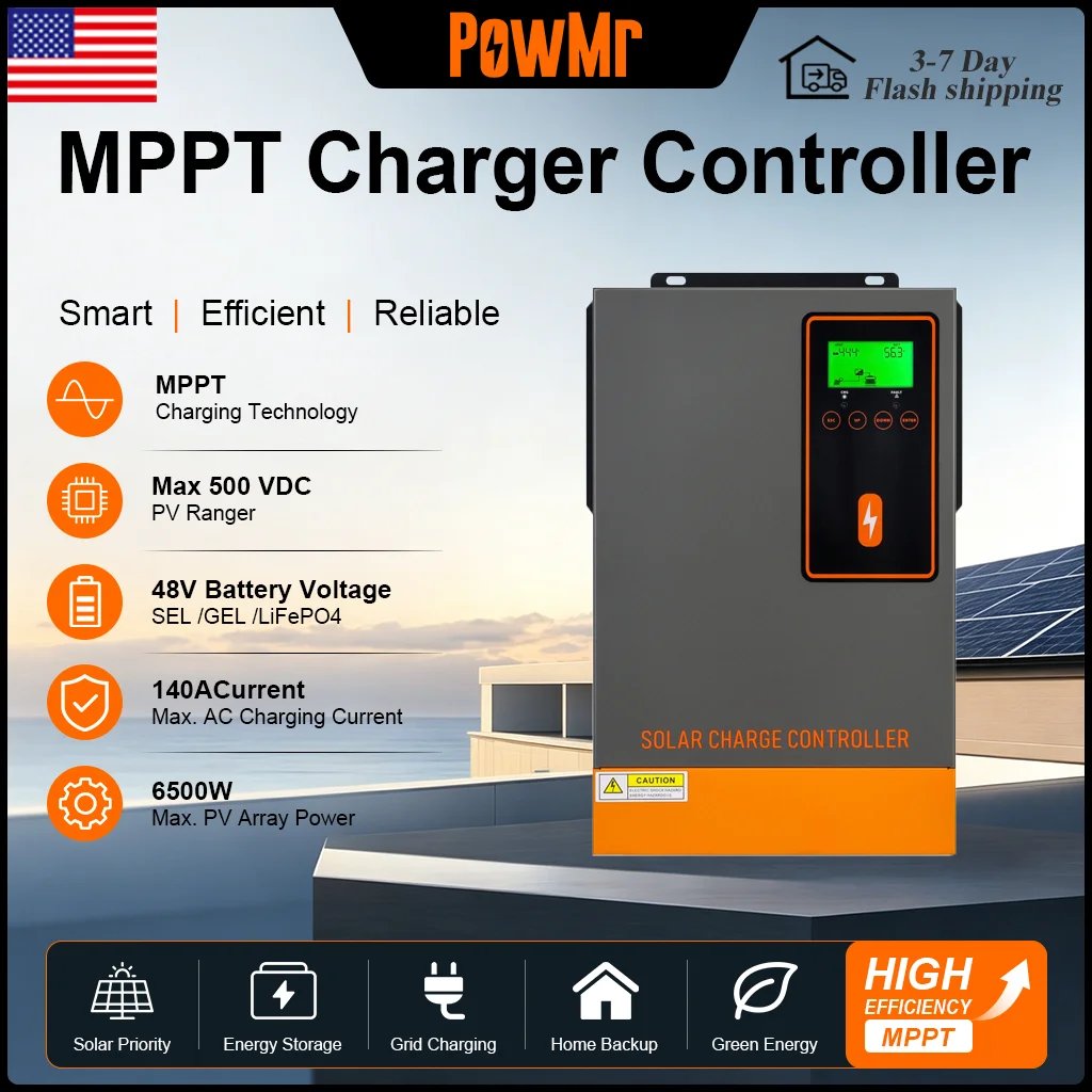 PowMr 140A MPPT Solar Charge Controller 48V Controller Max PV 500V Solar Battery Charger Regulator for Solar Home
