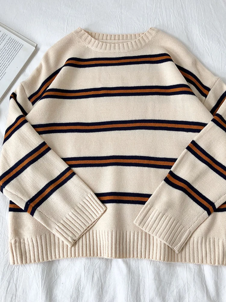 Vintage Stripe Sweaters Women Loose Oversize Korean Style Pullover Top Autumn Winter Long Sleeve  Knitted Sweater Femme 2020