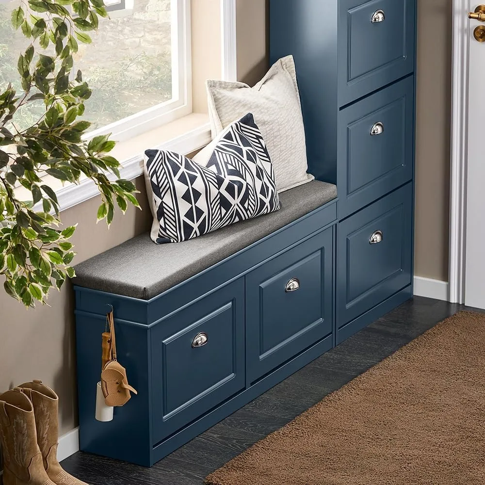 مقعد خزانة أحذية حديث مع أدراج قابلة للطي ووسادة للمدخل، منظم تخزين أنيق للممر #2