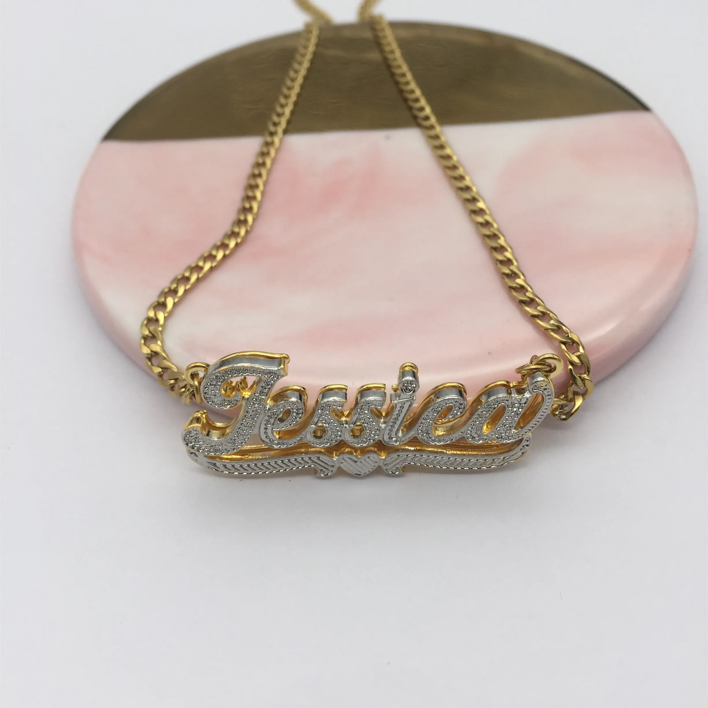 

New hot-selling custom double-layer engraved name necklace personalized 3D name 18k women's gold-plated pendant
