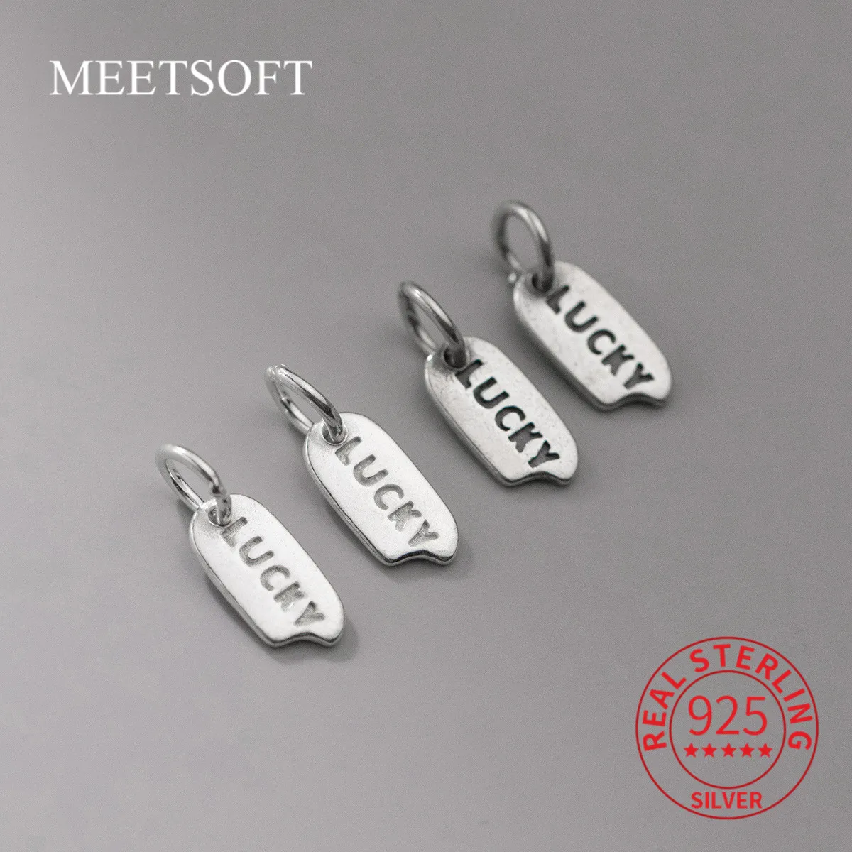 

MEETSOFT S925 Стерлинговое Серебро, подвеска-бирка на удачу с эффектом потертости, подвески «сделай сам», аксессуары для ожерелья и браслета ручной работы, оптовая продажа