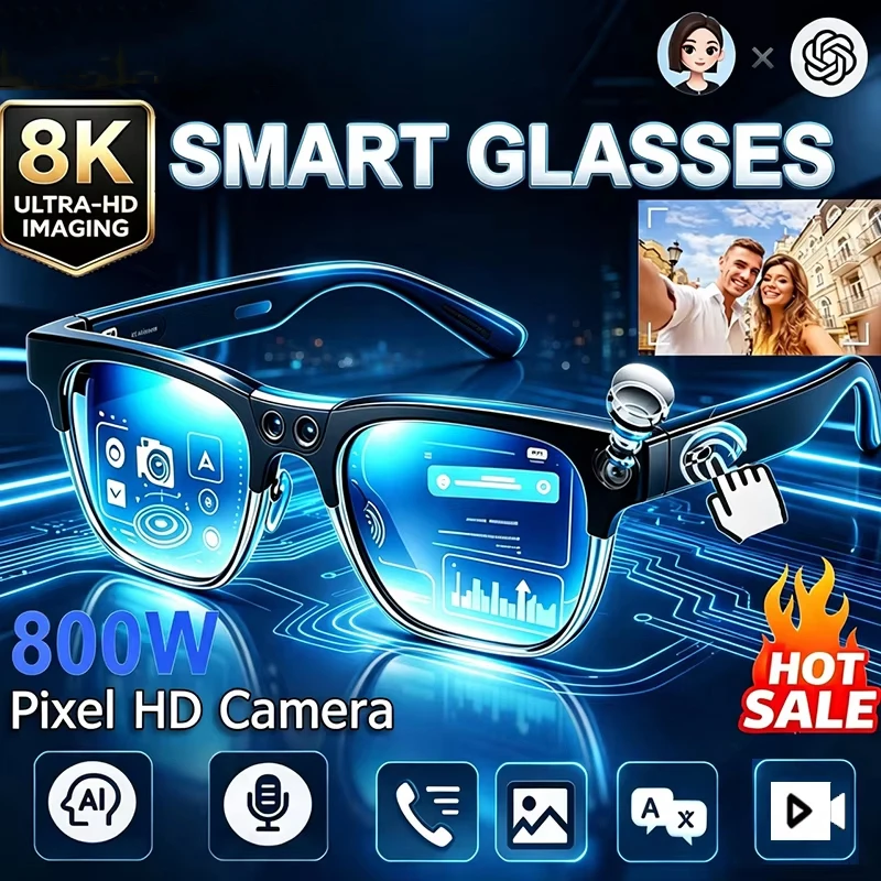 Upgrade Smart AI Glasses 800W HD 8K Shooting Camera Photo Video Voice Call Translation Bluetooth Motorcycle Glasses NEW