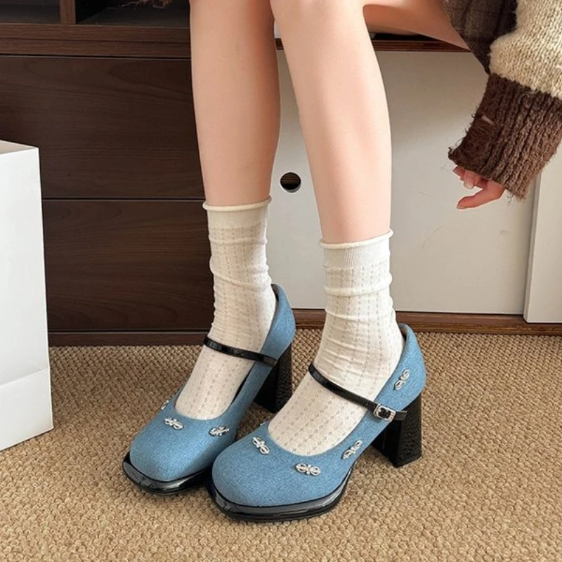 

Heightened Retro Block Heel High Heels for Women 2026 New Spring and Autumn Skirt Versatile French Shoes