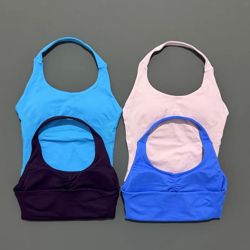 Histello Longline Strappy Top Women Sports Tank Halter Seamless Ruched Backless Gym Activewear Workout Yoga Fitness Tops image 5