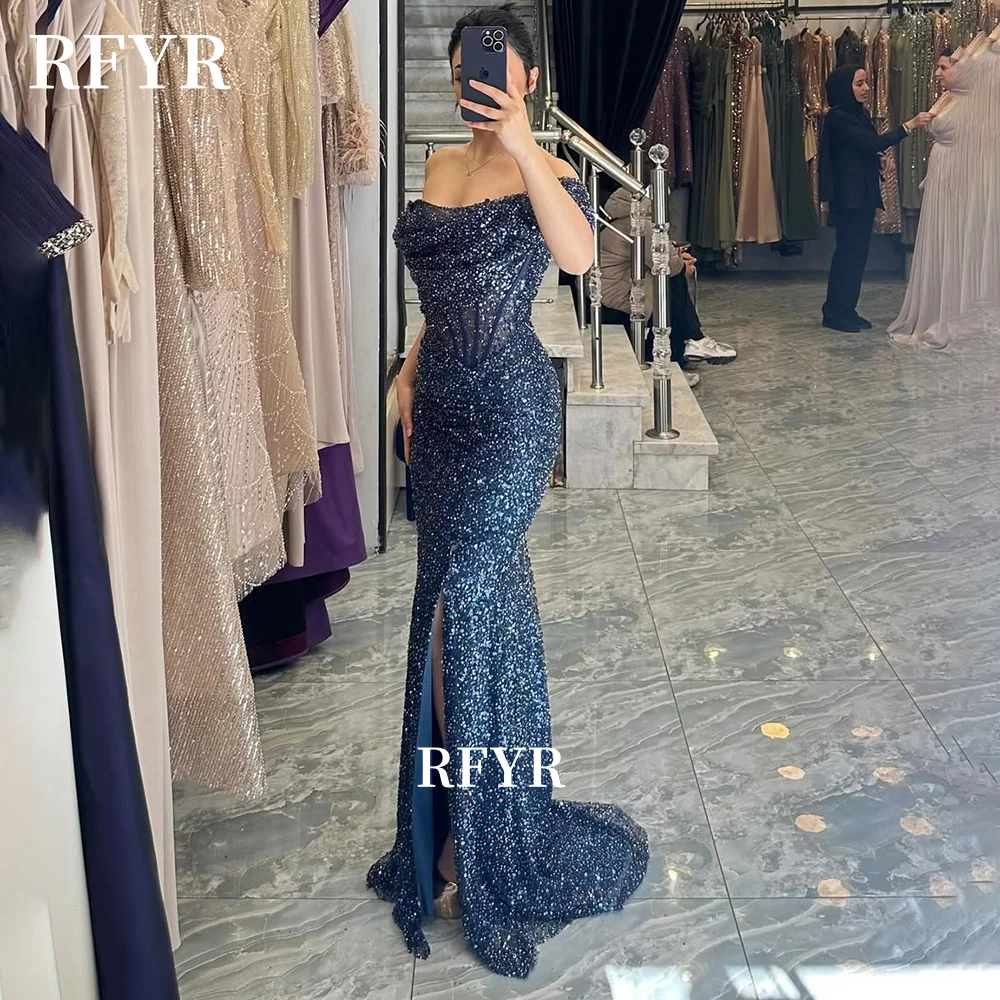 RFYR Shiny Evening Dresses Glitter Prom Dress Off Shoulder Party Dress Sexy فساتين مناسبة رسمية for Arabic Wome image 4