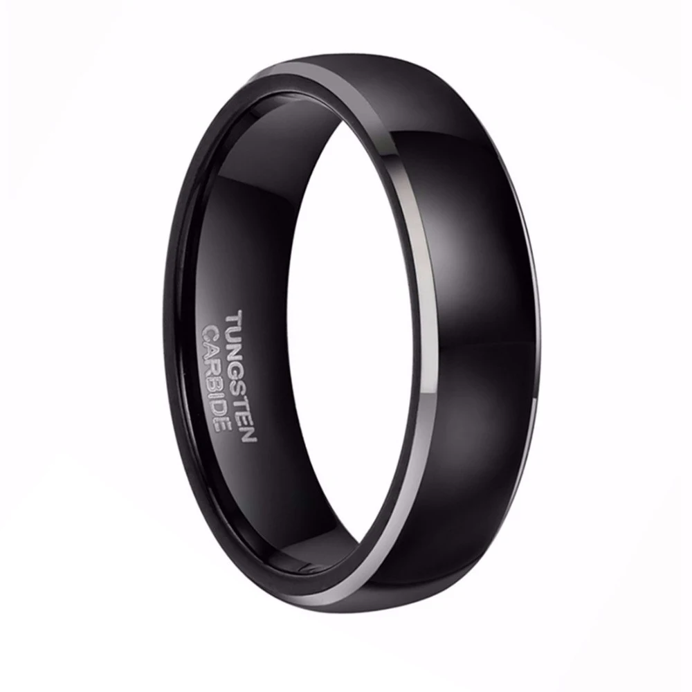 Tigrade Mens Ring Black 6/8mm Polished Tungsten Carbide Wedding Engagement Band Ring for Men Trendy bague homme Couple Ring