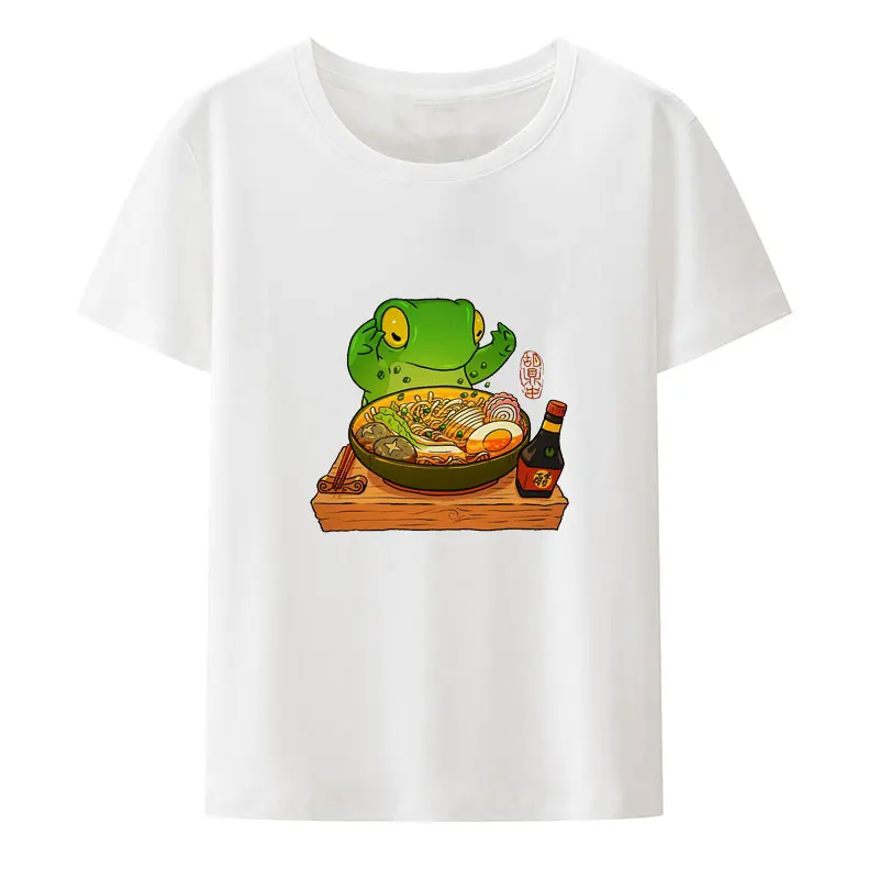 Funny Frog Making Ramen Art Print T Shirt Novelty Cartoon Comfortable Short Sleeve Character Comics New Style Trend Ladies Cute