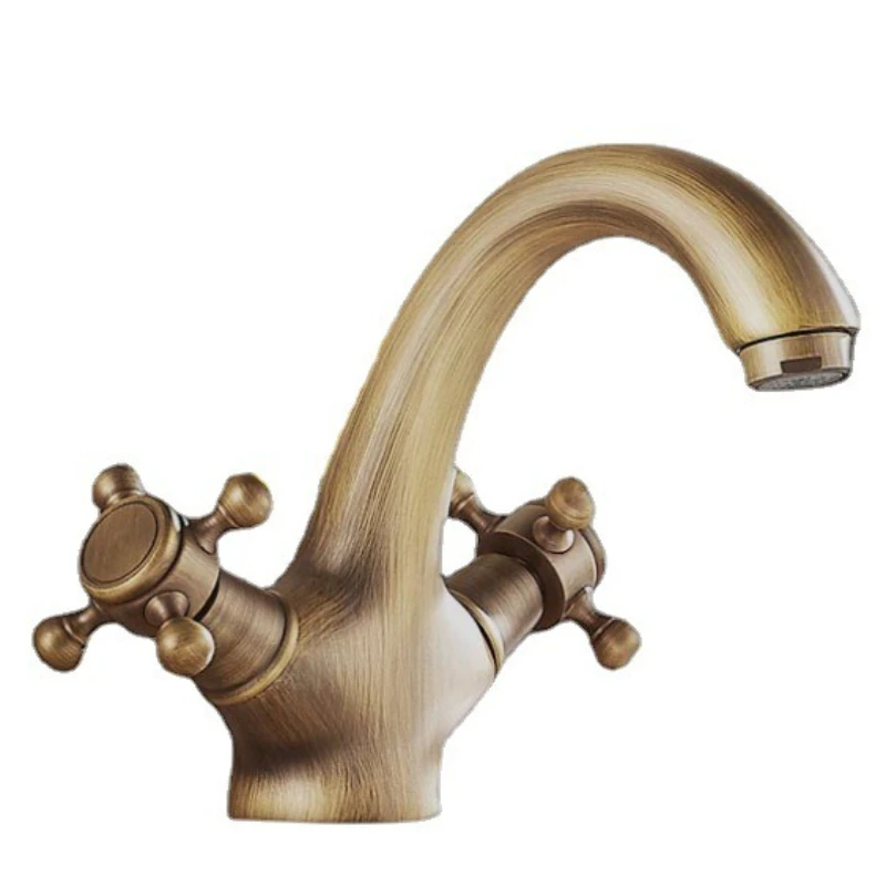 

LMM European antique gold faucet hot and cold classical titanium-plated gold basin double handle single hole faucet pure copper
