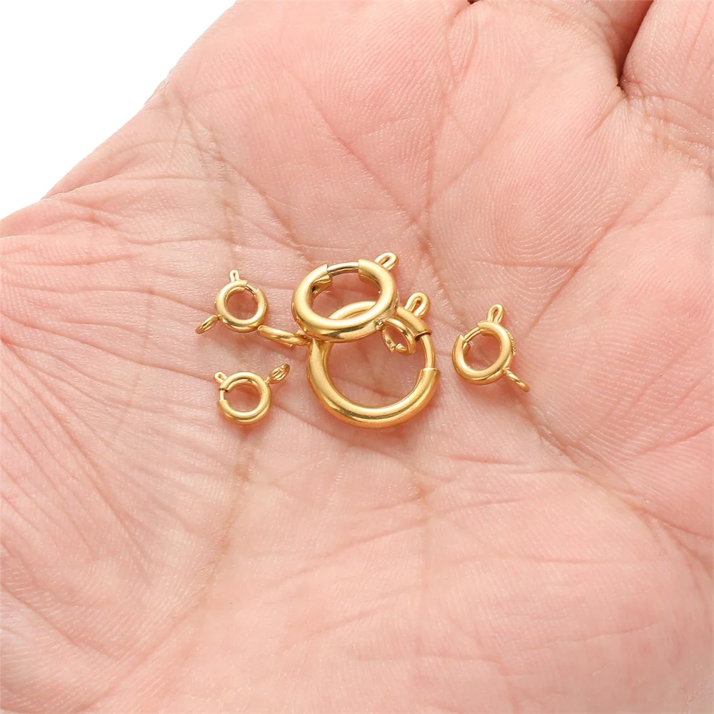 Conectores de anillo de resorte redondo de oro de acero inoxidable, 10 piezas, para pulsera, collar, accesorios para hacer joyas