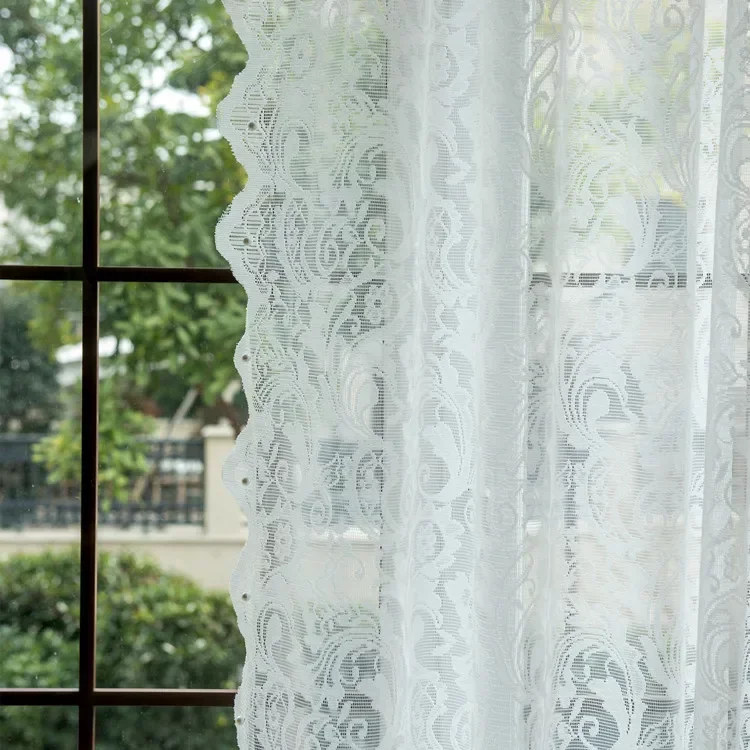 French Retro Transparent and Opaque Lace Studded Bead Gauze Curtain, Bedroom, Living Room, Balcony, Window Screen