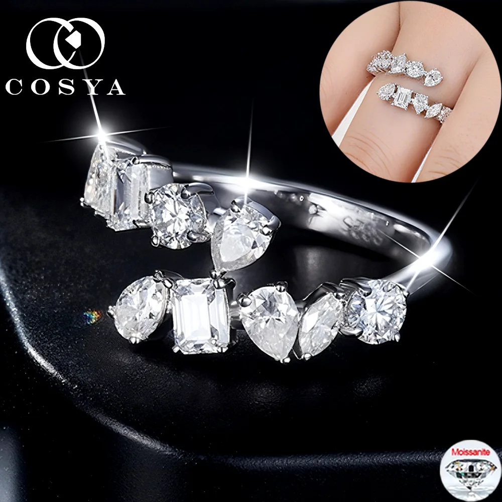 

COSYA Full Moissanite Ring S925 Silver 18K Gold D Color VVS1 Lab Diamond Wedding Open Ring For Women Party Fine Jewelry